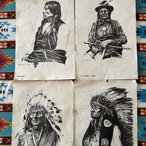 Vintage Bob Dale Native American Art Print Set - 4 Black and White